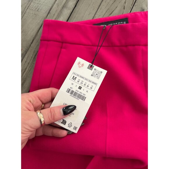 NWT ZARA FLARE CROP TROUSERS PANTS FUCHSIA PINK Size Medium - Picture 5 of 6